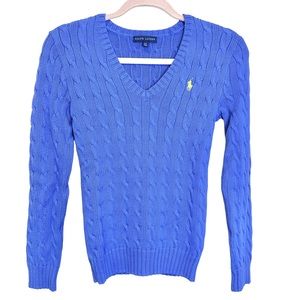Ralph Lauren Blue Label V Neck Cable Knit Sweater Size Small